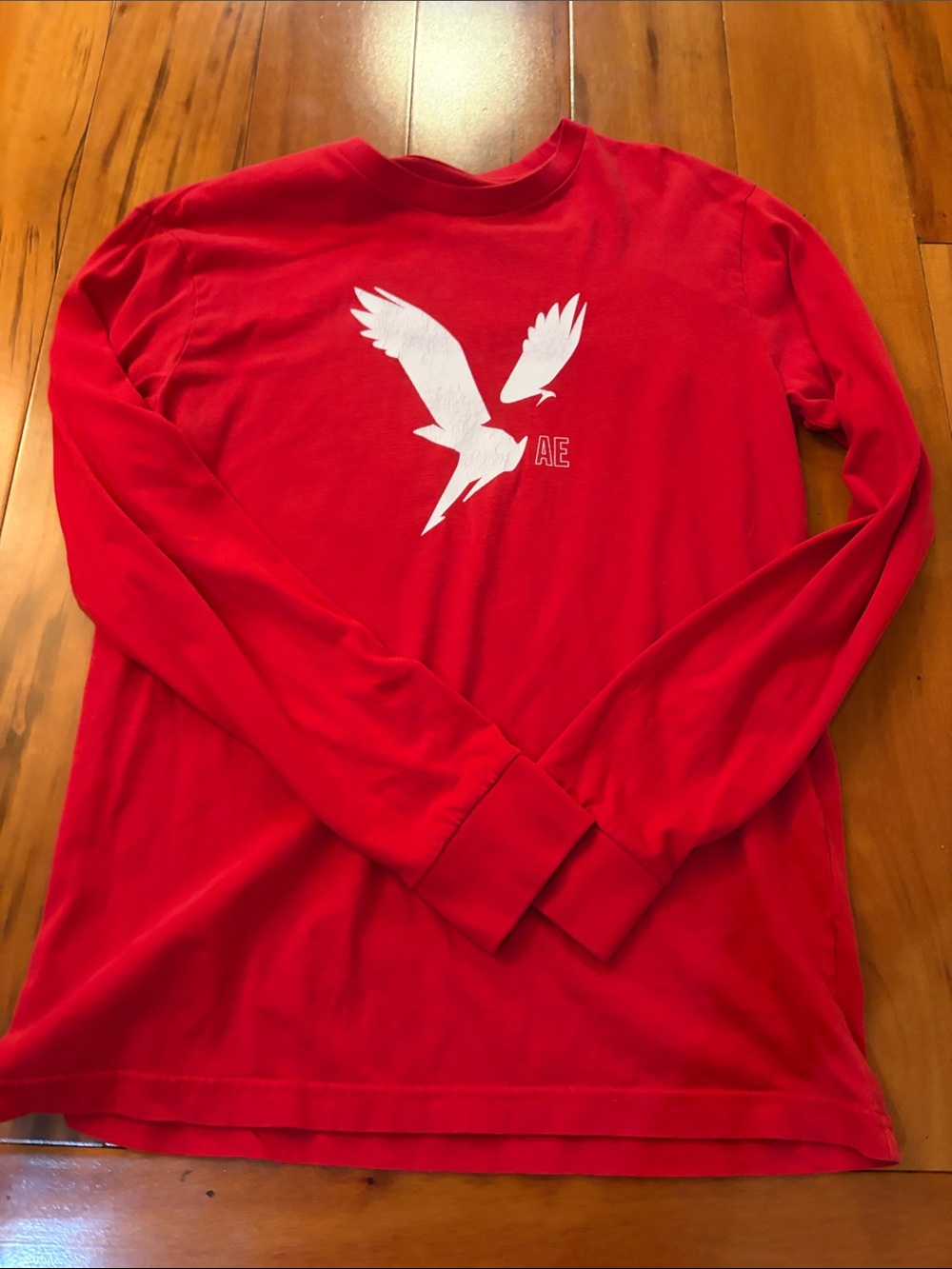 American Eagle Outfitters Red Long Sleeve Tee with White Eagle Graphic
